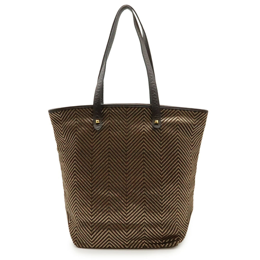 Hermes Dark Brown Leather Polyester Shoulder Bag Tote Bag (Pre-Owned)