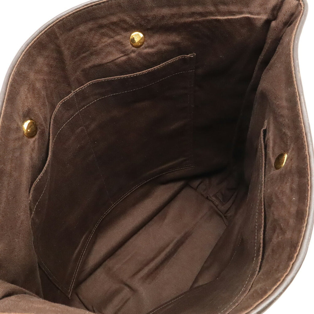 Hermes Dark Brown Leather Polyester Shoulder Bag Tote Bag (Pre-Owned)