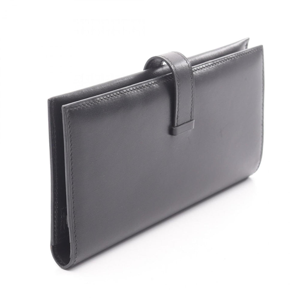 Hermes Black Box Calf Leather Long Wallet (Bi-Fold) (Pre-Owned)