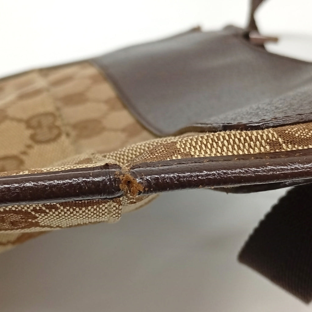 Gucci Brown Leather Canvas Shoulder Bag (Pre-Owned)