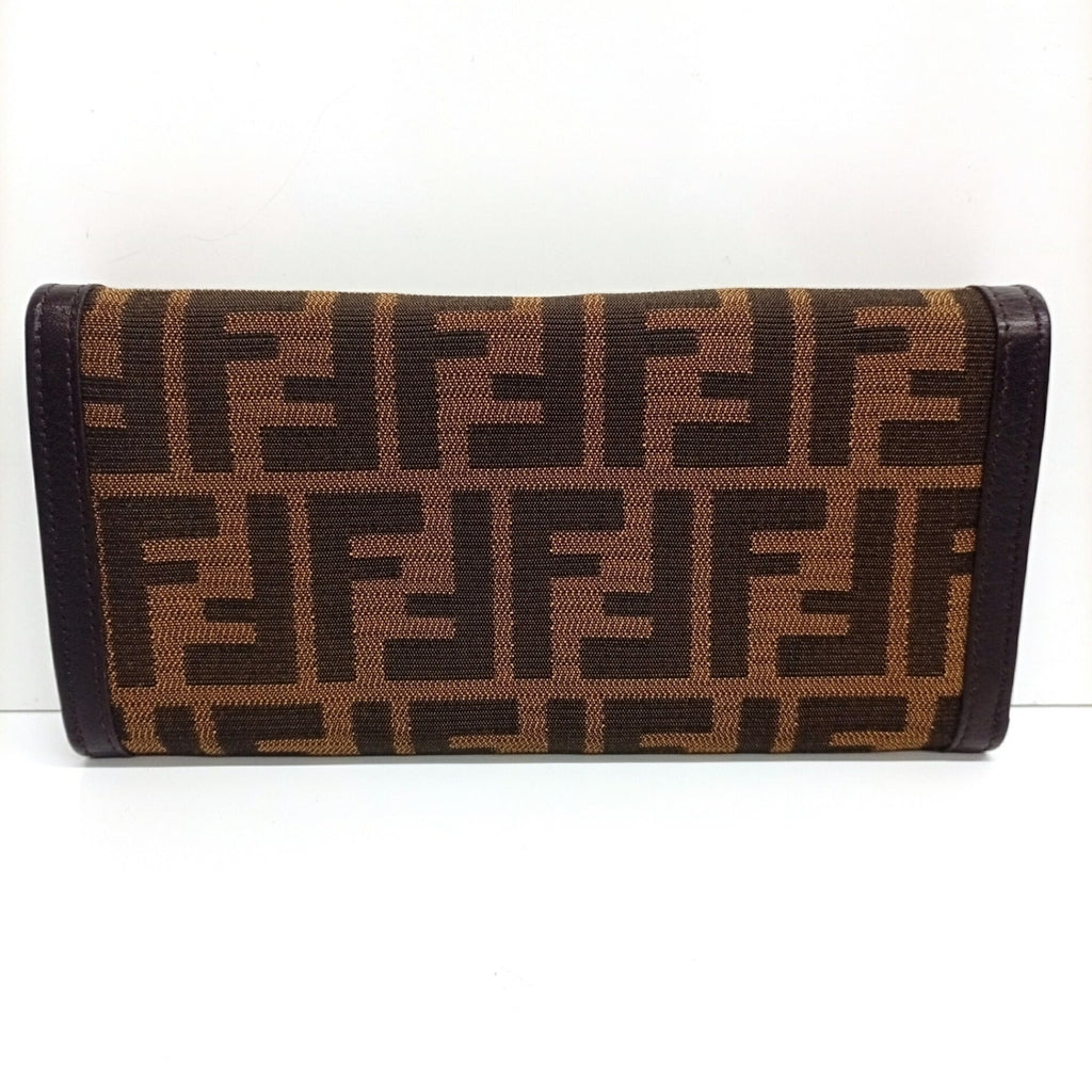 Fendi Black Brown Canvas Leather Wallet (Tri-Fold) (Pre-Owned)