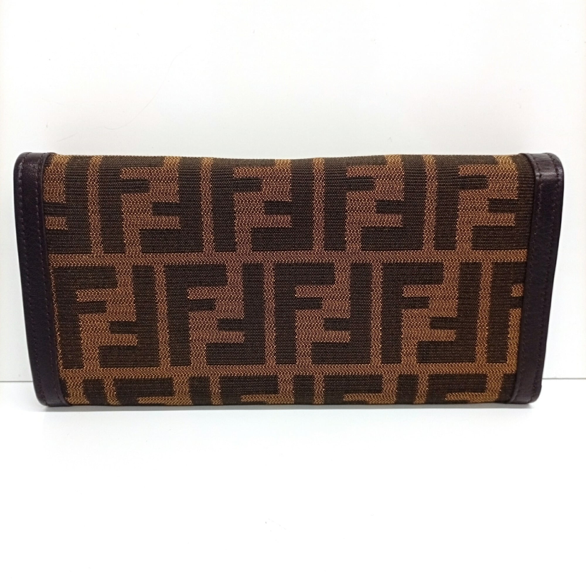 Fendi Black Brown Canvas Leather Wallet (Tri-Fold) (Pre-Owned)