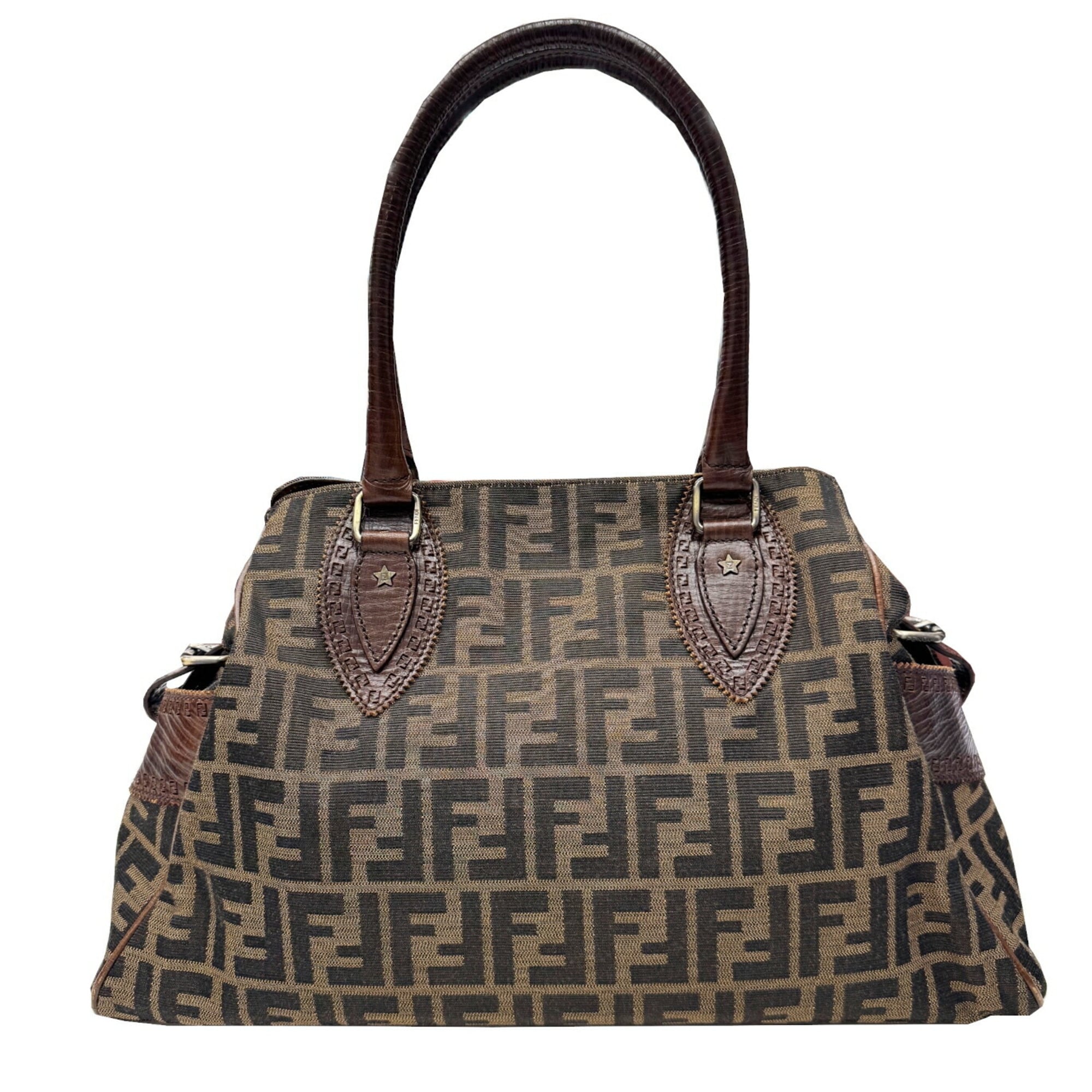 Fendi Brown Canvas Leather Shoulder Bag Tote Bag (Pre-Owned)