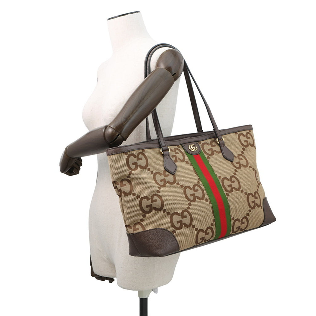 Gucci Ophidia Beige Brown Canvas Leather Tote Bag (Pre-Owned)