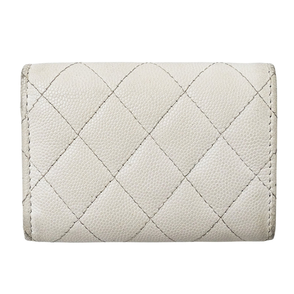 Chanel White Grained Calfskin Wallet (Tri-Fold) (Pre-Owned)