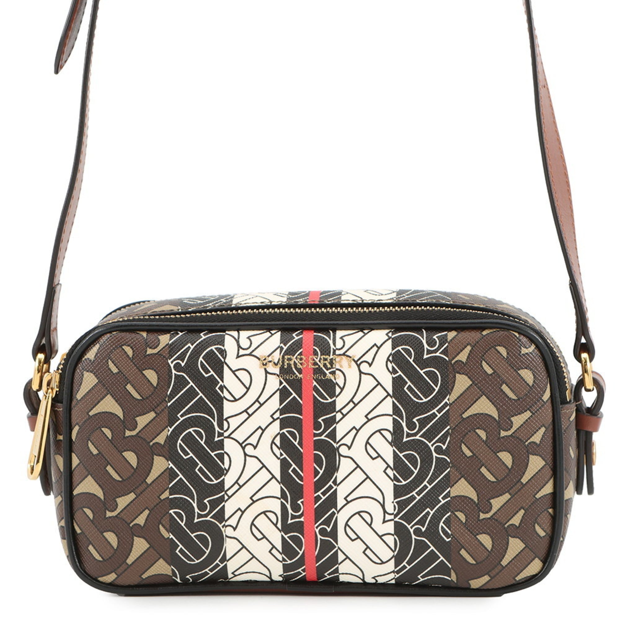 Burberry Black Brown White Pvc Leather Shoulder Bag (Pre-Owned)