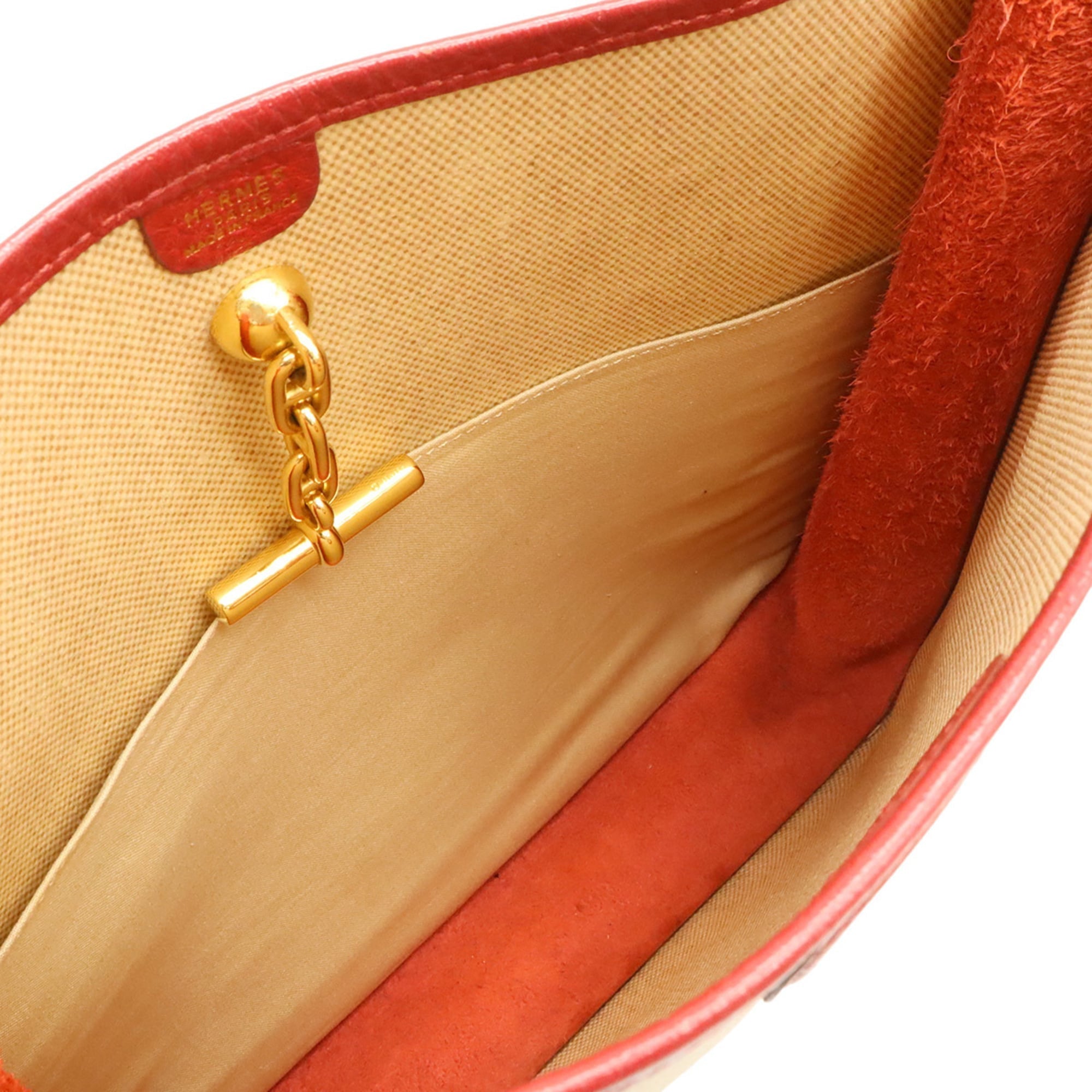 Hermes Vespa Beige Red Color Toile H Leather Shoulder Bag (Pre-Owned)