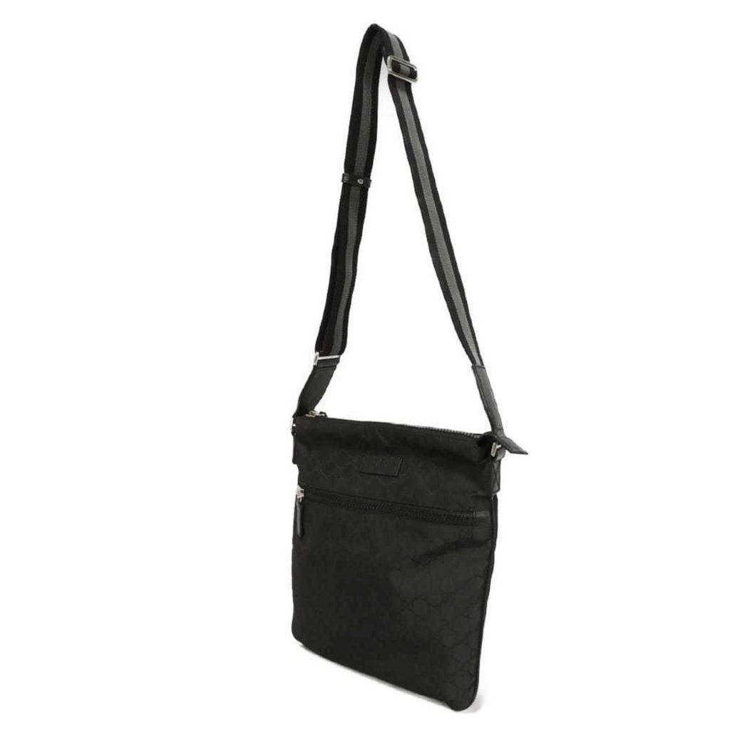 Gucci Black Nylon Gg Canvas Leather Messenger Bag Shoulder Bag (Pre-Owned)