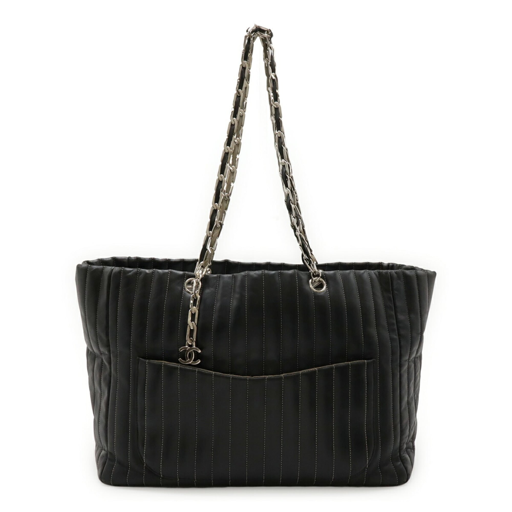 Chanel Mademoiselle Black Leather Shoulder Bag Tote Bag (Pre-Owned)