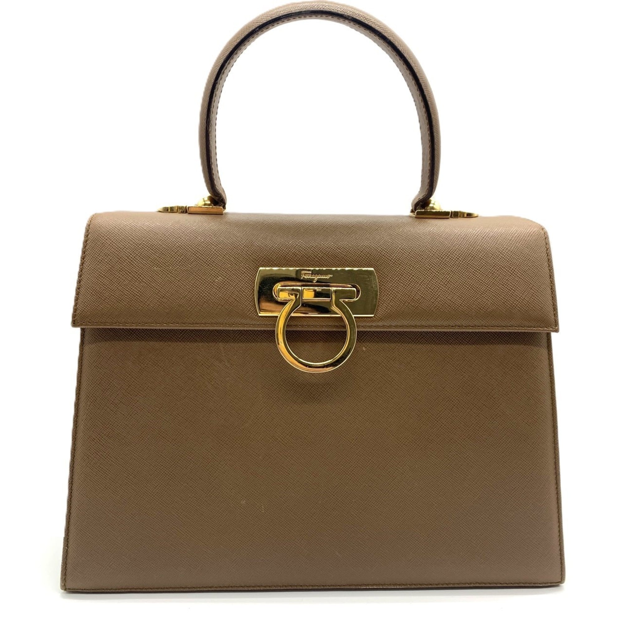 Salvatore Ferragamo Gancini Beige Leather Handbag (Pre-Owned)