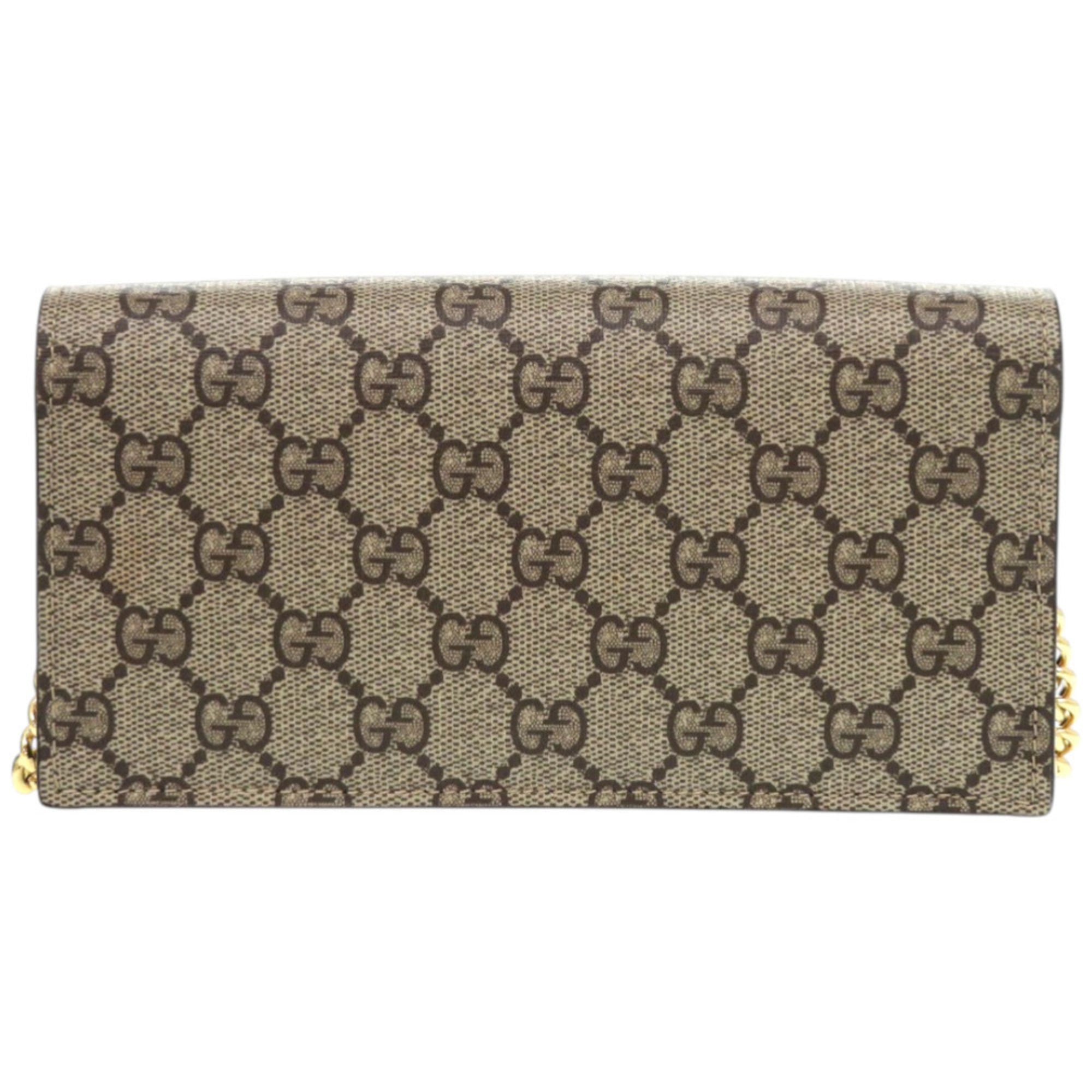 Gucci Beige Brown Multi-Color Gg Supreme Chain/Shoulder Wallet (Pre-Owned)