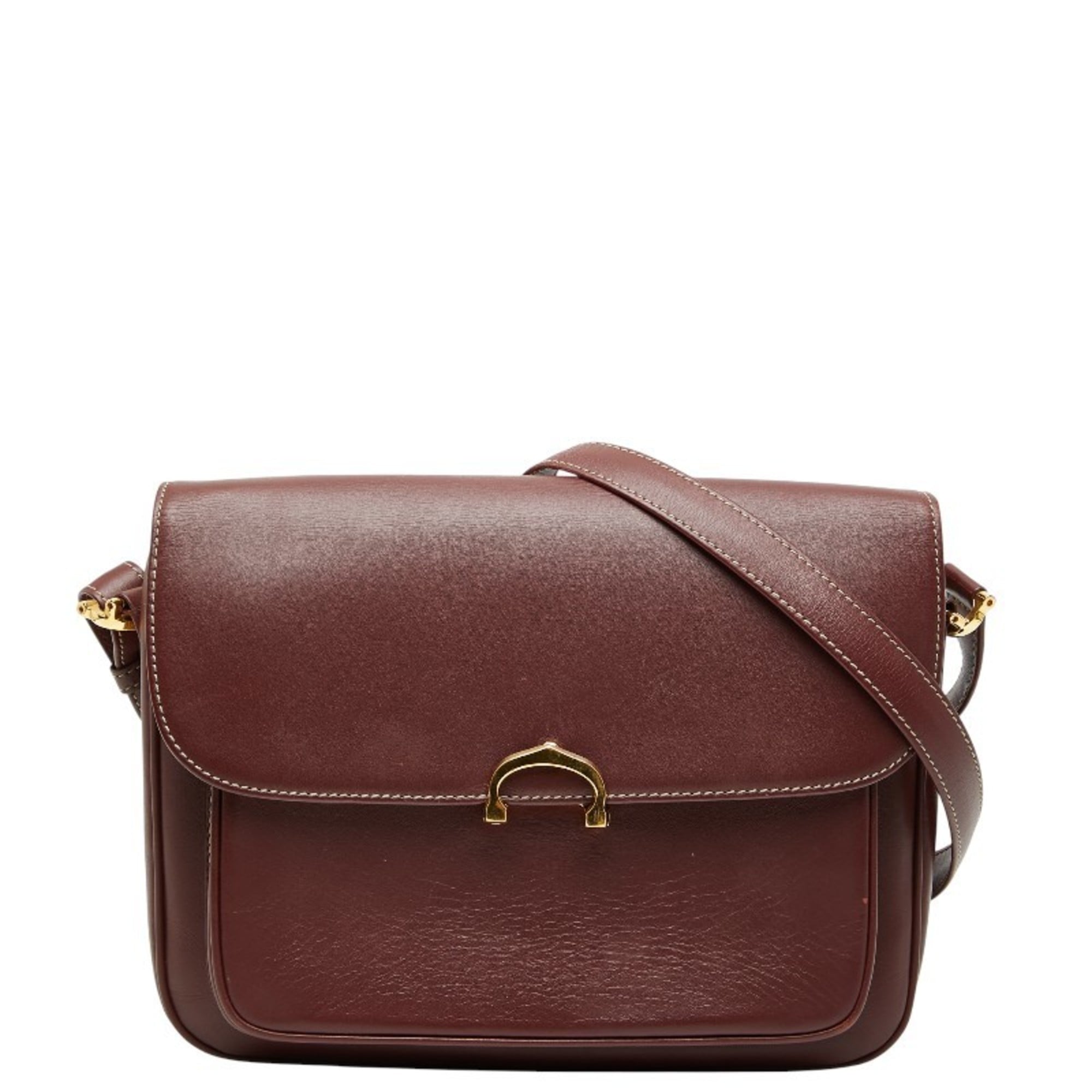 Cartier Bordeaux Wine Red Leather Shoulder Bag (Pre-Owned)