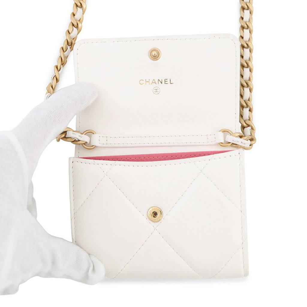 Chanel White Leather Chain/Shoulder Wallet (Pre-Owned)