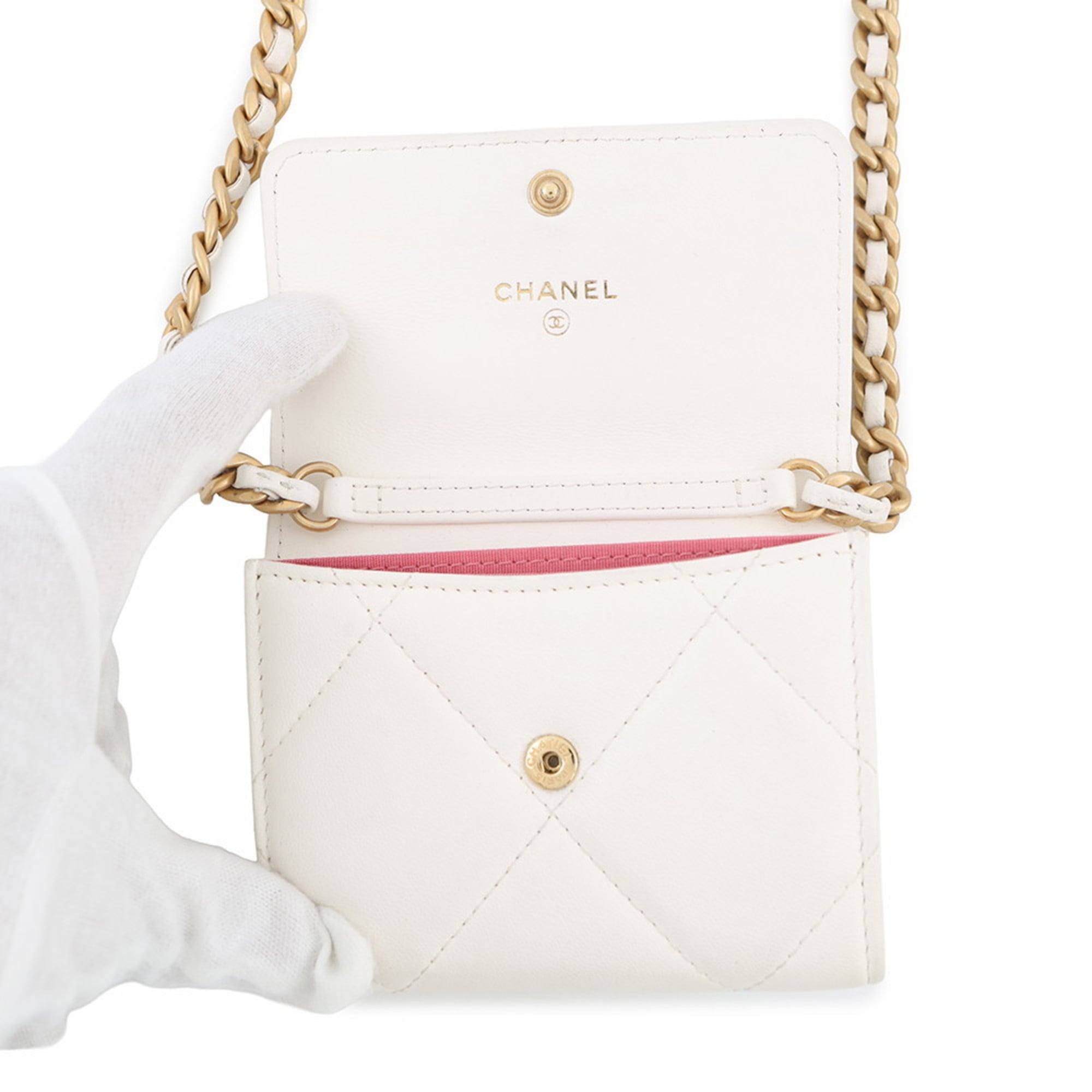 Chanel White Leather Chain/Shoulder Wallet (Pre-Owned)