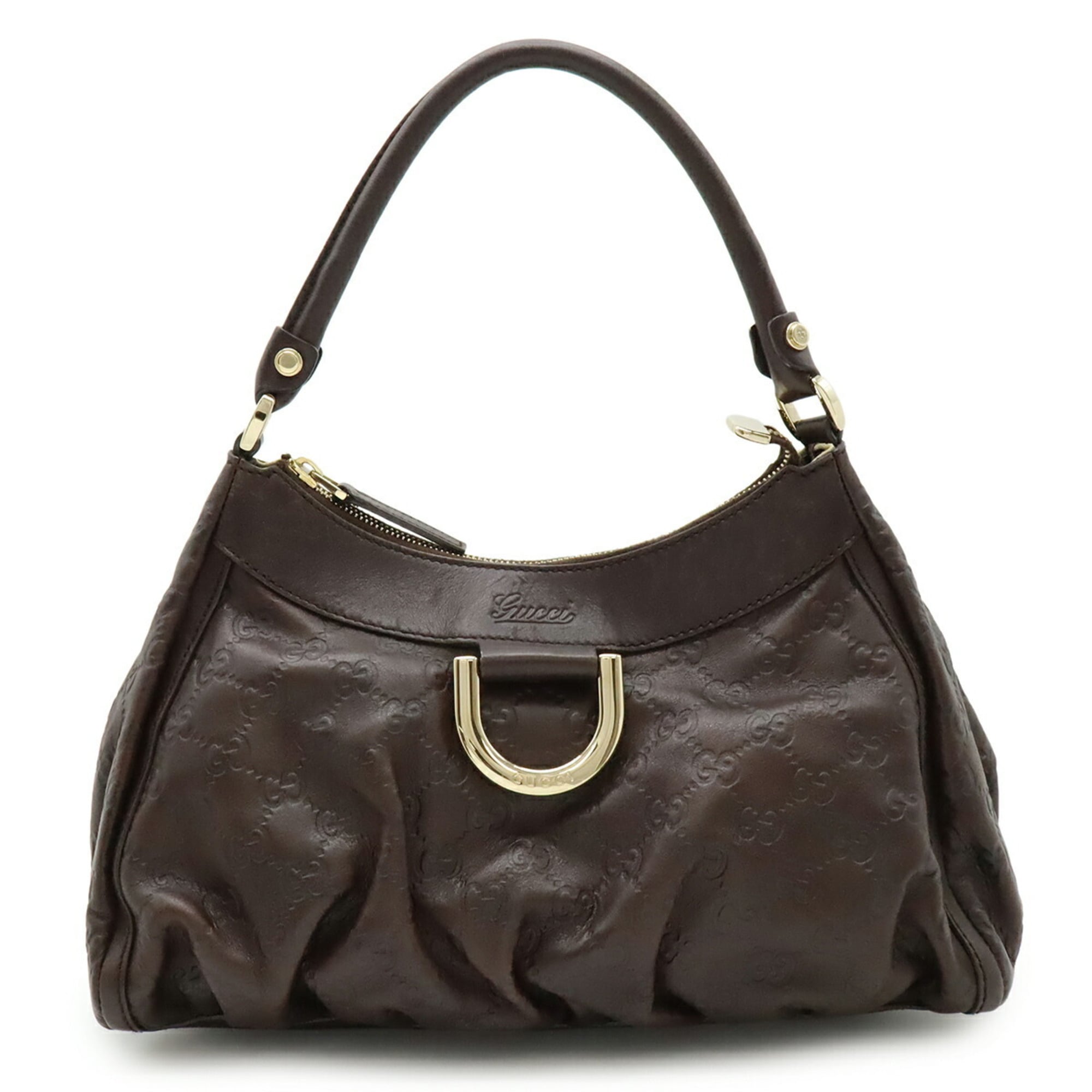 Gucci Abbey Dark Brown Gg Leather Shoulder Bag (Pre-Owned)