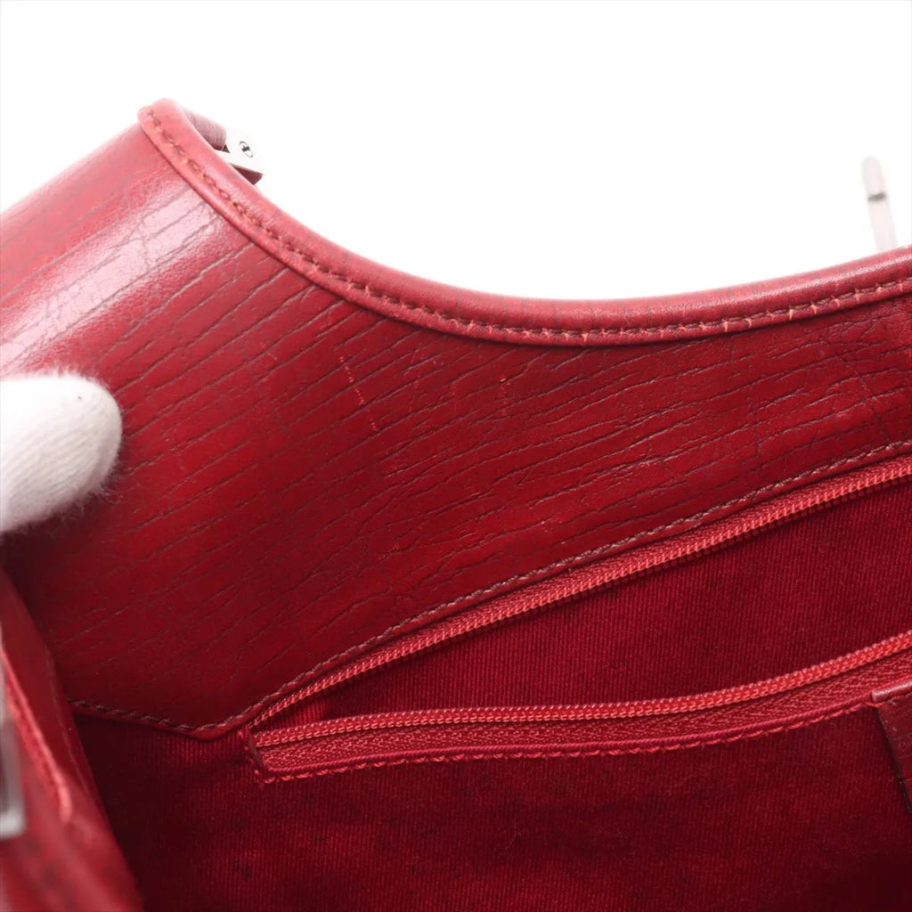 Gucci Red Color Leather Canvas Handbag (Pre-Owned)