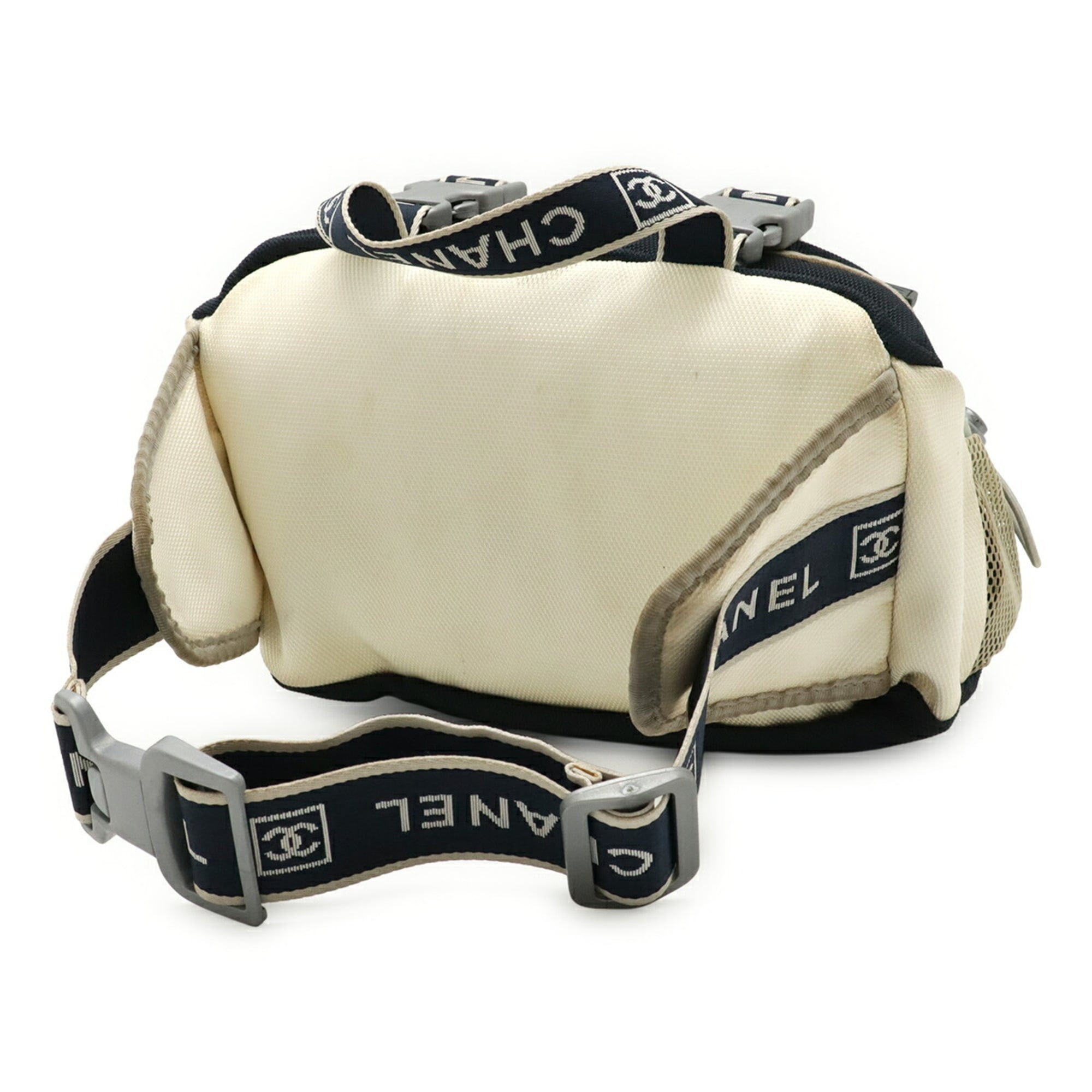 Chanel Sport Gray Ivory Navy Nylon Canvas Fanny Pack Handbag (Pre-Owned)