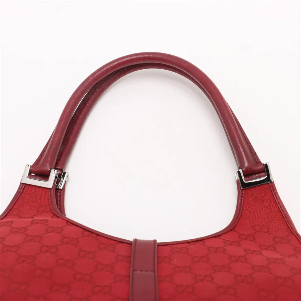 Gucci Red Color Leather Canvas Handbag (Pre-Owned)