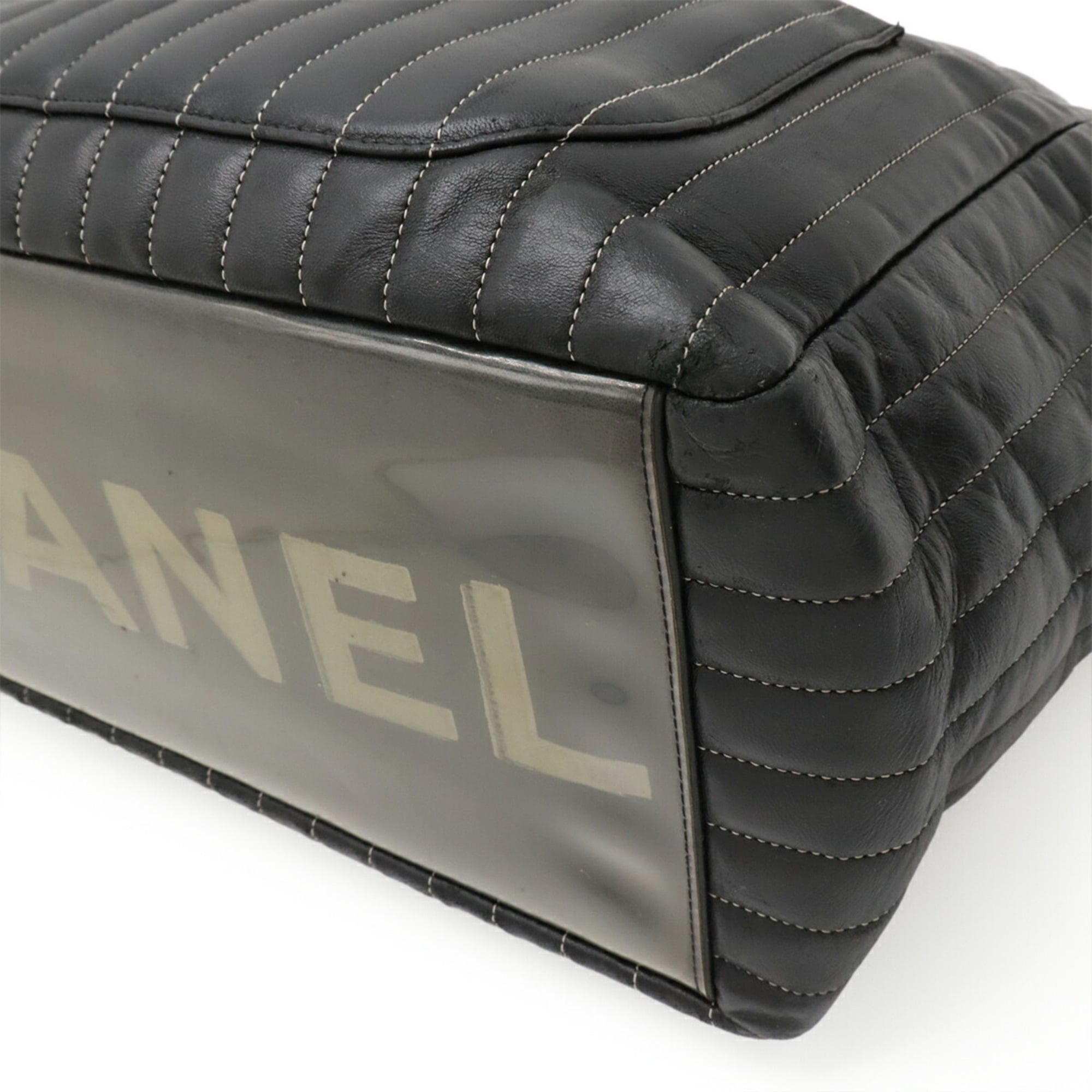 Chanel Mademoiselle Black Leather Shoulder Bag Tote Bag (Pre-Owned)