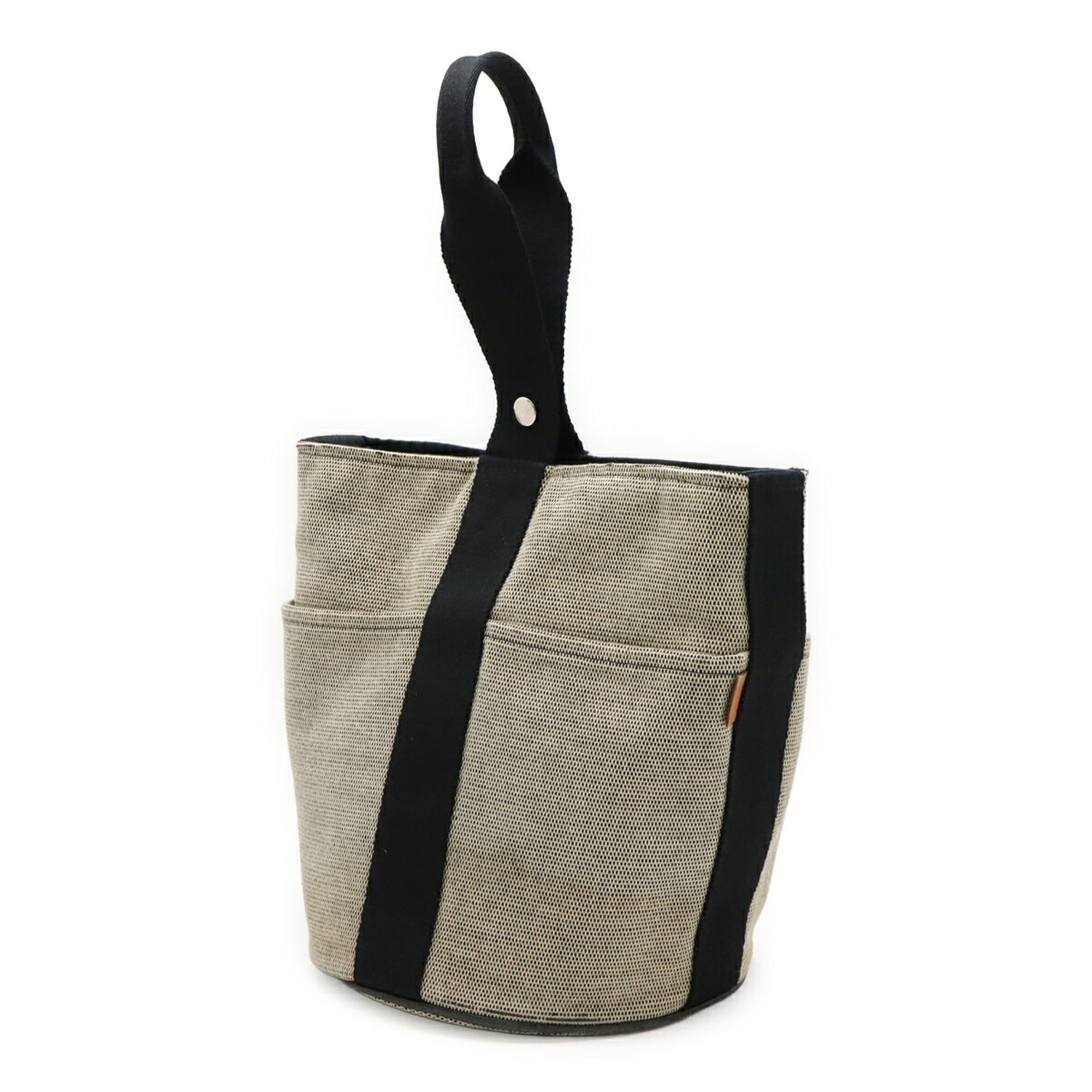 Hermes Saxon Beige Black Toile H Handbag (Pre-Owned)