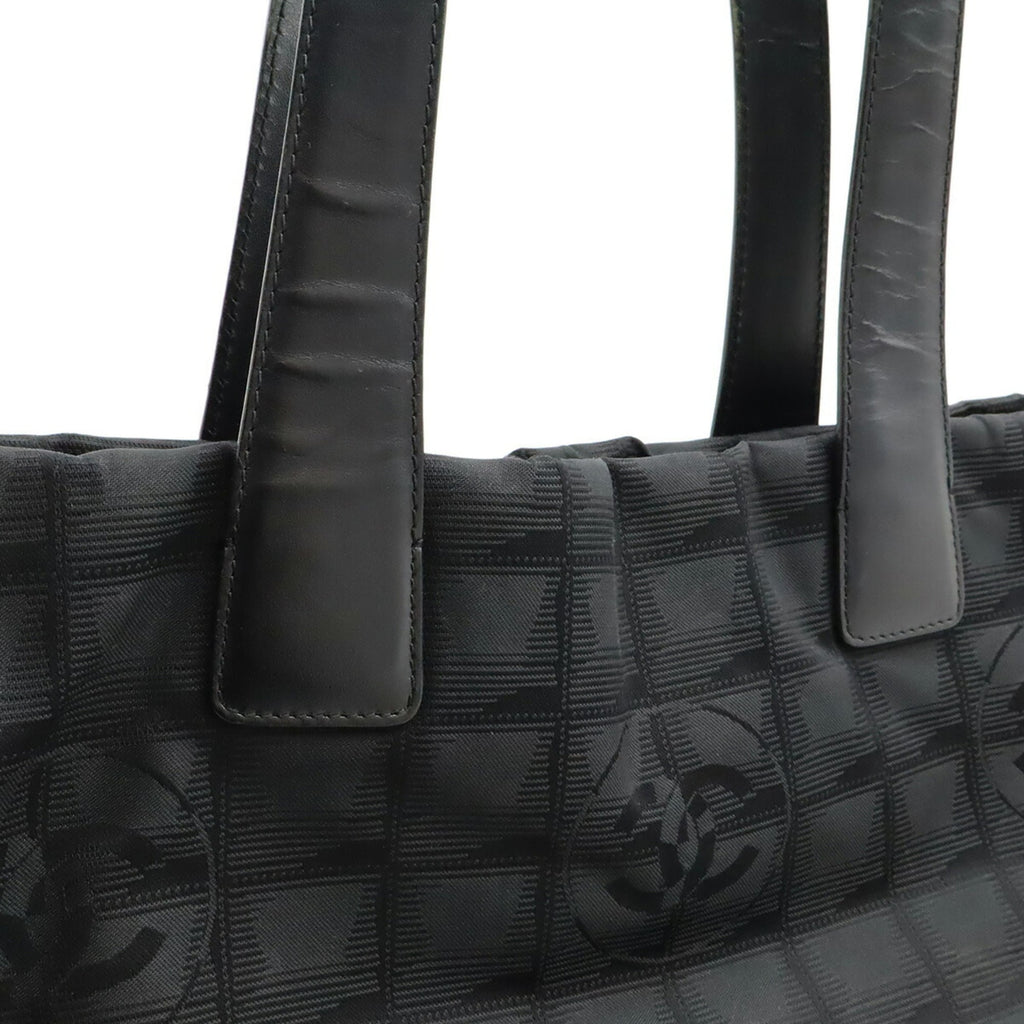 Chanel New Travel Line Black Jacquard Leather Tote Bag (Pre-Owned)