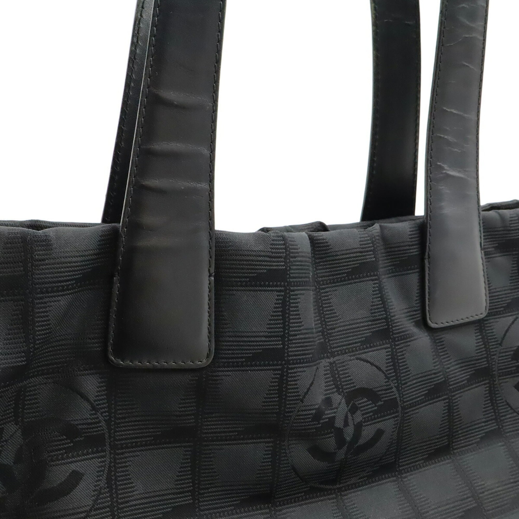 Chanel New Travel Line Black Jacquard Leather Tote Bag (Pre-Owned)