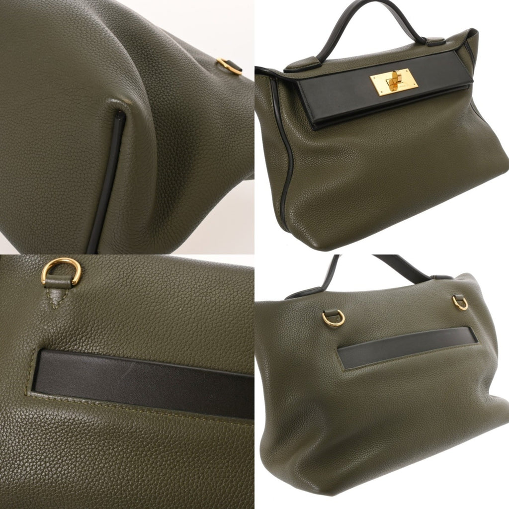 Hermes Black Green Taurillon Clemence Leather Handbag (Pre-Owned)