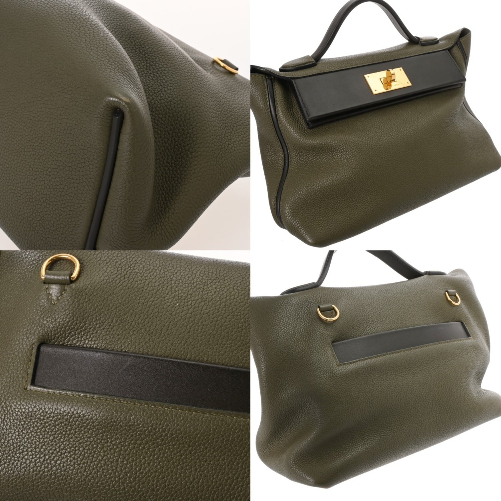 Hermes Black Green Taurillon Clemence Leather Handbag (Pre-Owned)