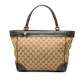 Gucci Beige Brown Canvas Leather Tote Bag (Pre-Owned)
