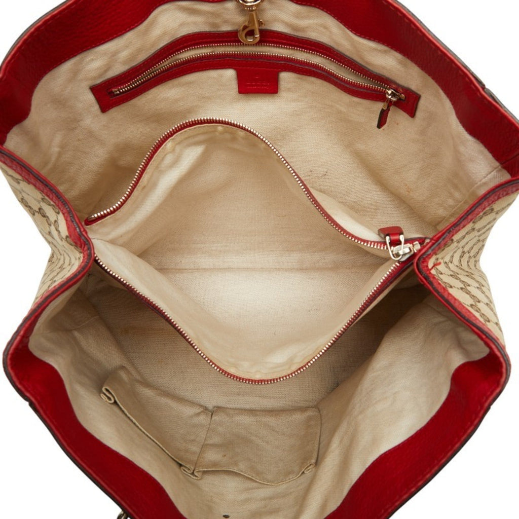 Gucci Beige Red Color Canvas Leather Tote Bag (Pre-Owned)
