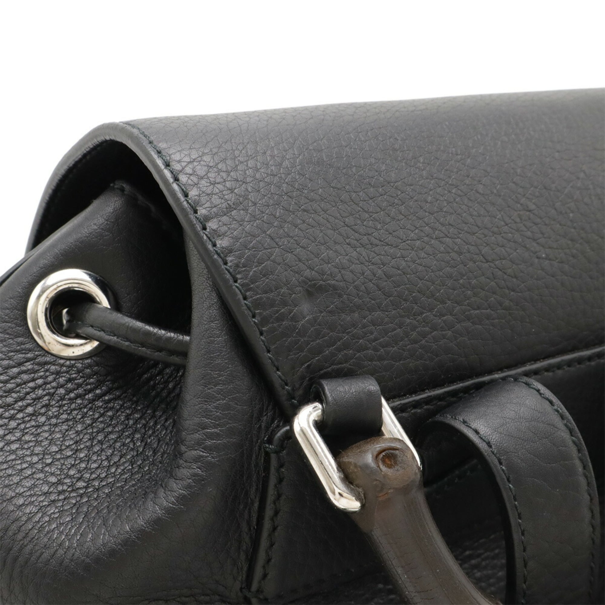 Gucci Black Bamboo Leather Backpack Shoulder Bag (Pre-Owned)