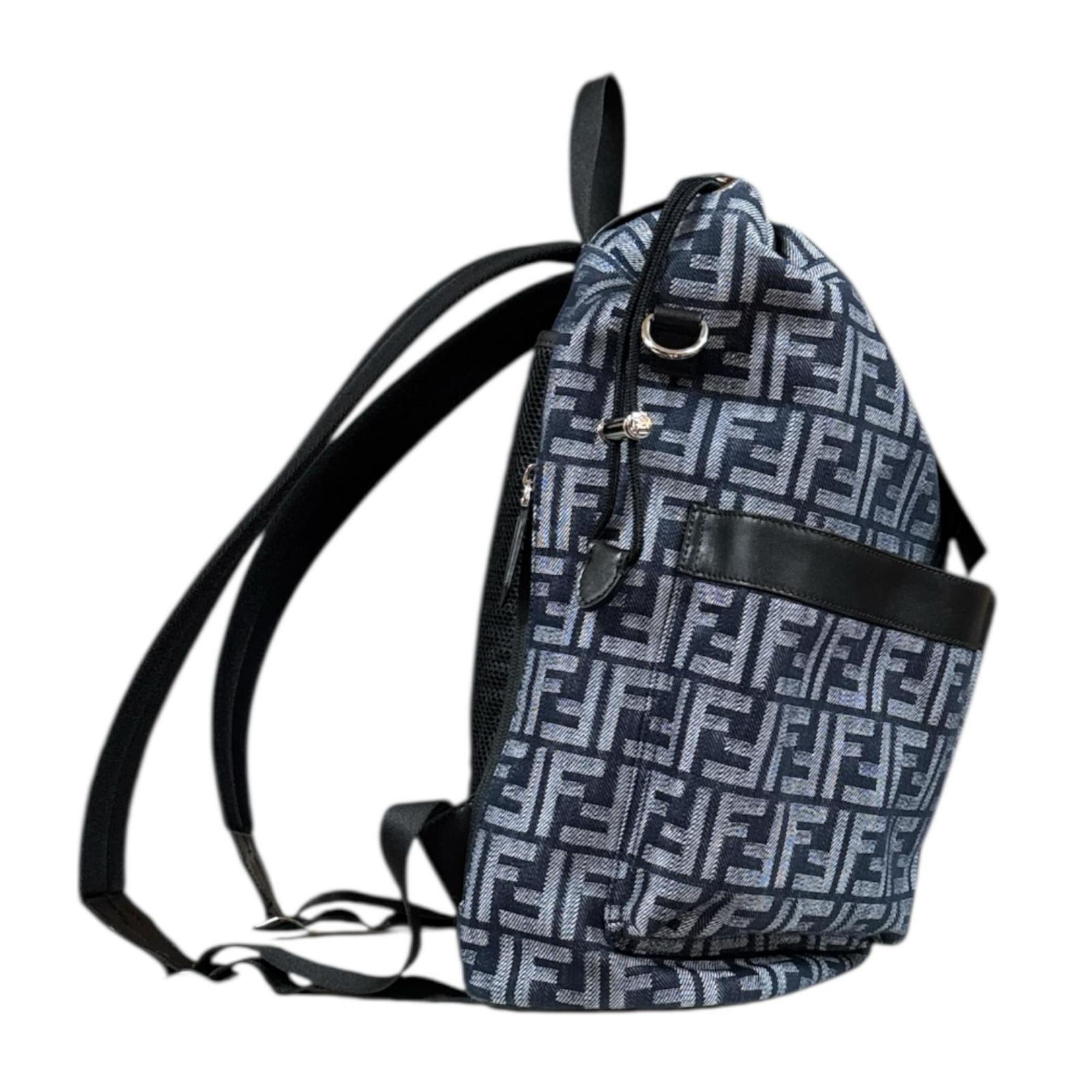 Fendi Black Navy Fabric Leather Backpack (Pre-Owned)