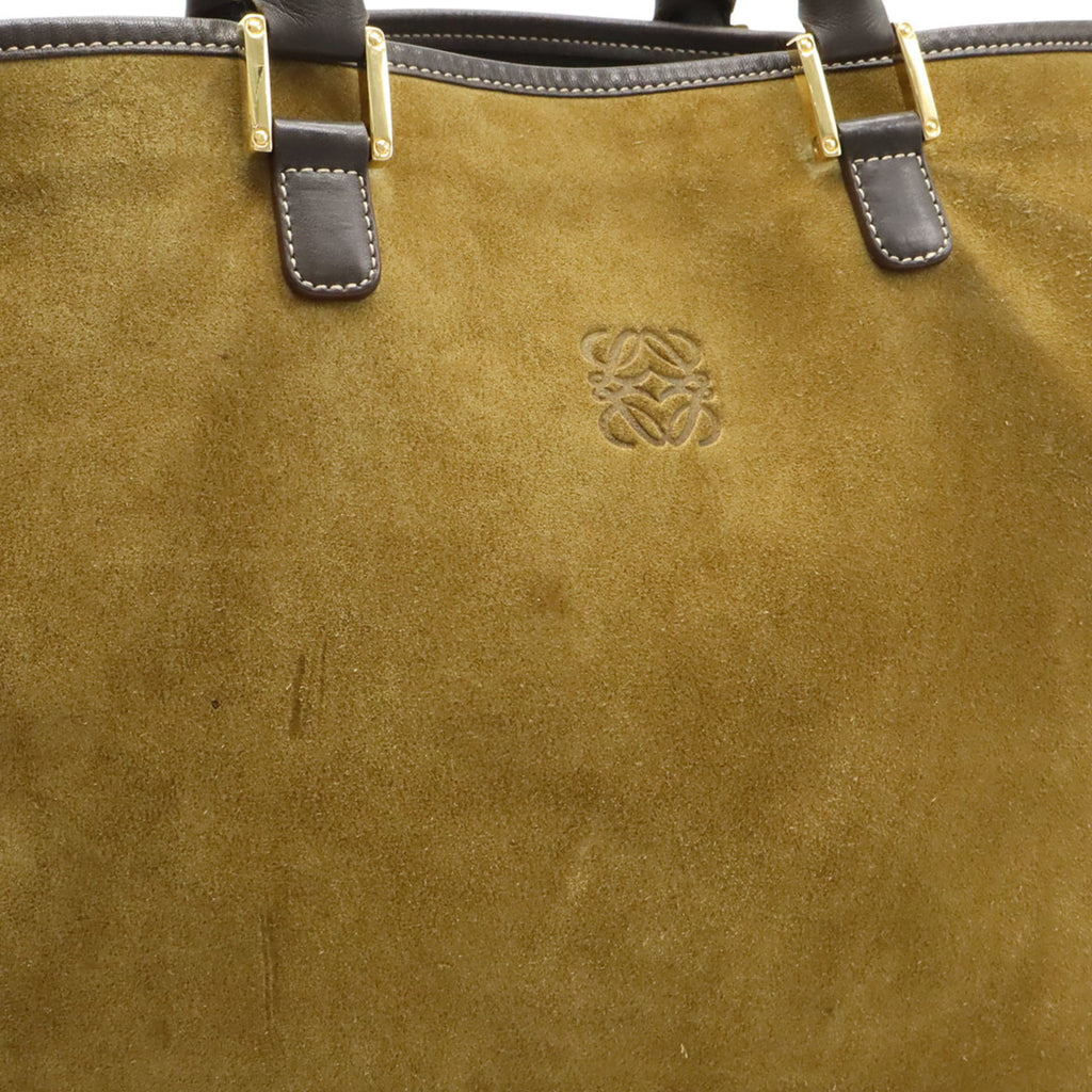 Loewe Beige Black Dark Brown Khaki Suede Leather Pouch Tote Bag (Pre-Owned)