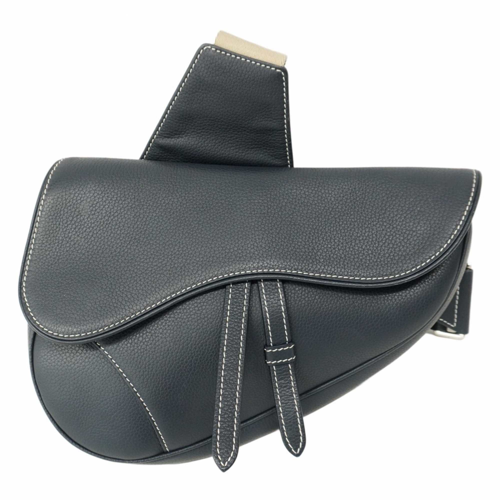 Christian Dior Navy Leather Saddle Bag Shoulder Bag (Pre-Owned)
