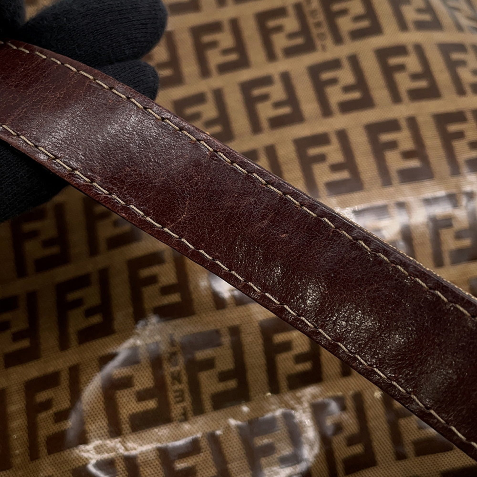 Fendi Zucchino Brown Patent Leather Handbag (Pre-Owned)