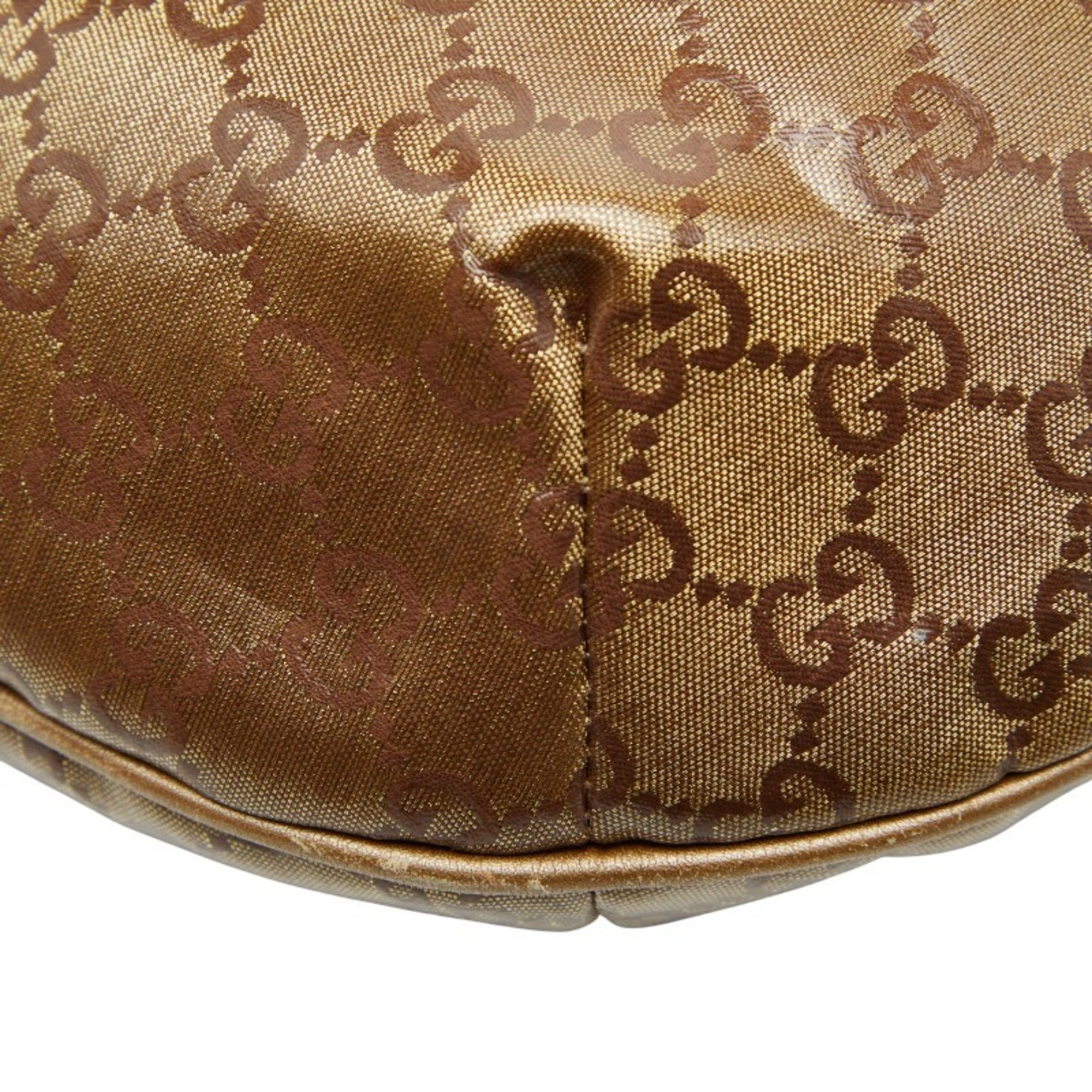 Gucci Gold Brown Gray Canvas Leather Shoulder Bag (Pre-Owned)