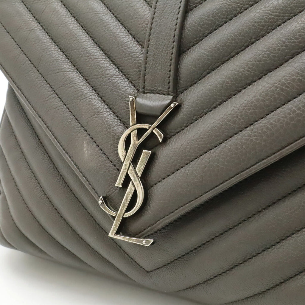 Yves Saint Laurent Gray Leather Handbag Shoulder Bag (Pre-Owned)