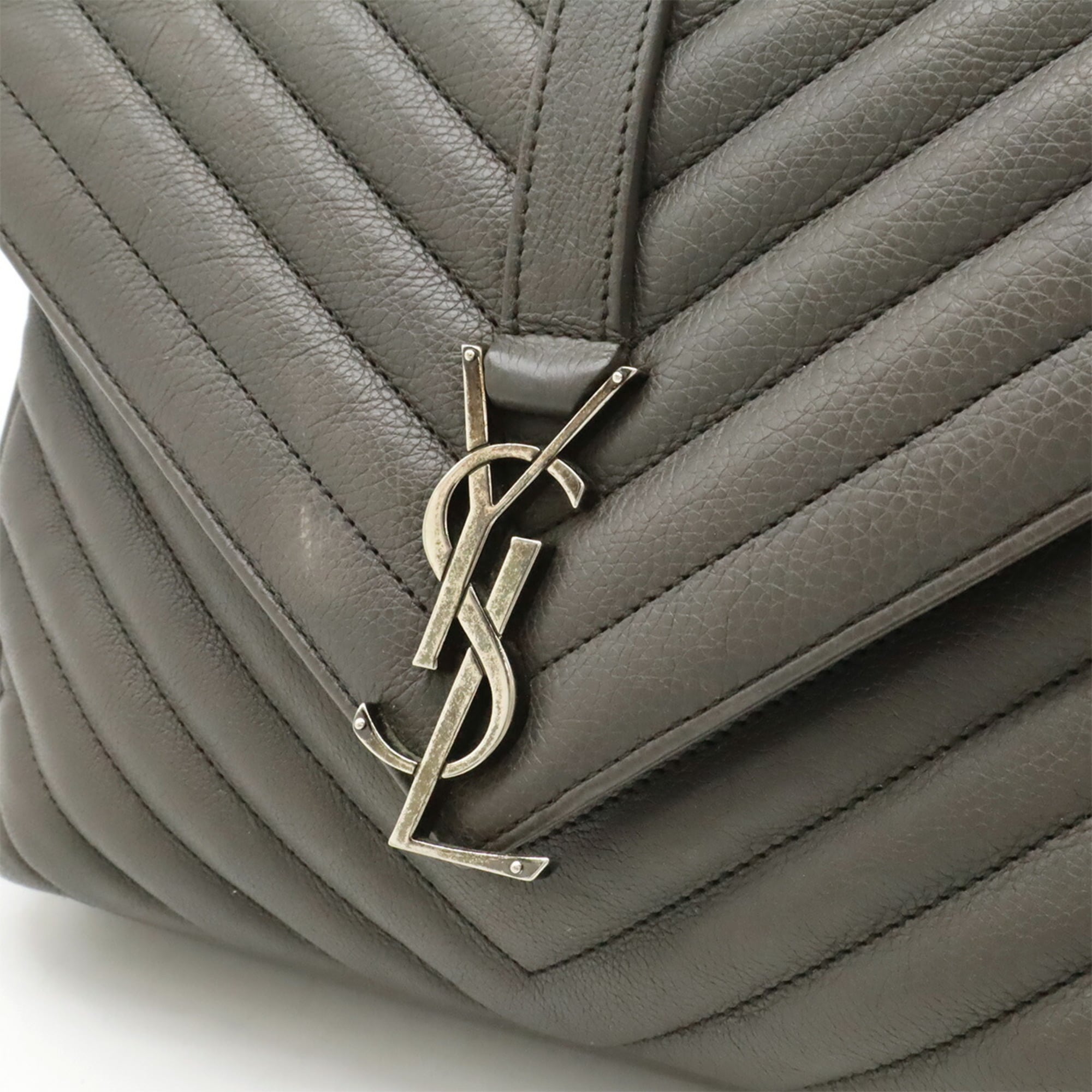 Yves Saint Laurent Gray Leather Handbag Shoulder Bag (Pre-Owned)