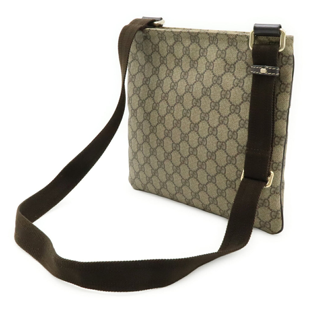 Gucci Beige Brown Dark Brown Khaki Gg Supreme Canvas Leather Shoulder Bag (Pre-Owned)