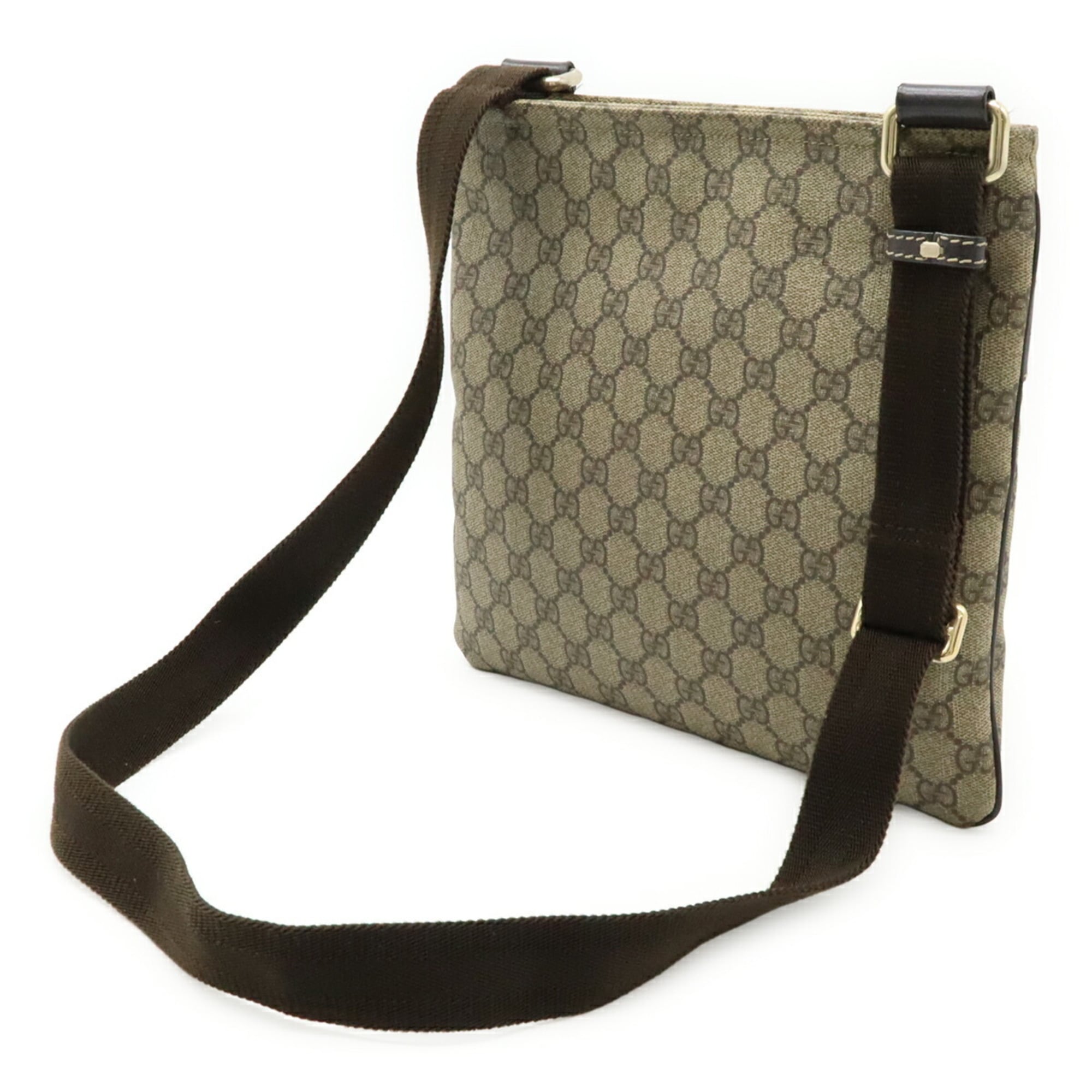 Gucci Beige Brown Dark Brown Khaki Gg Supreme Canvas Leather Shoulder Bag (Pre-Owned)