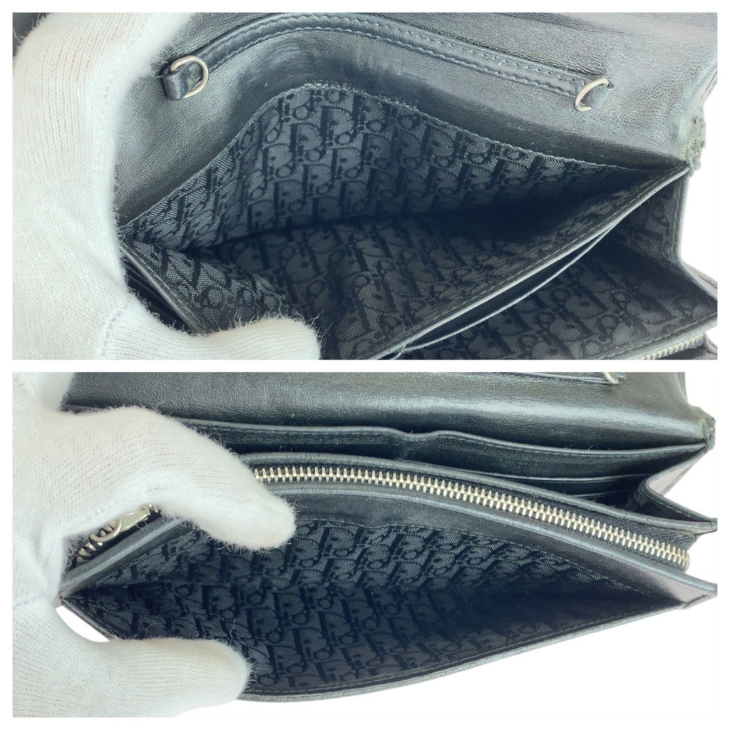 Christian Dior Black Leather Long Wallet (Bi-Fold) (Pre-Owned)