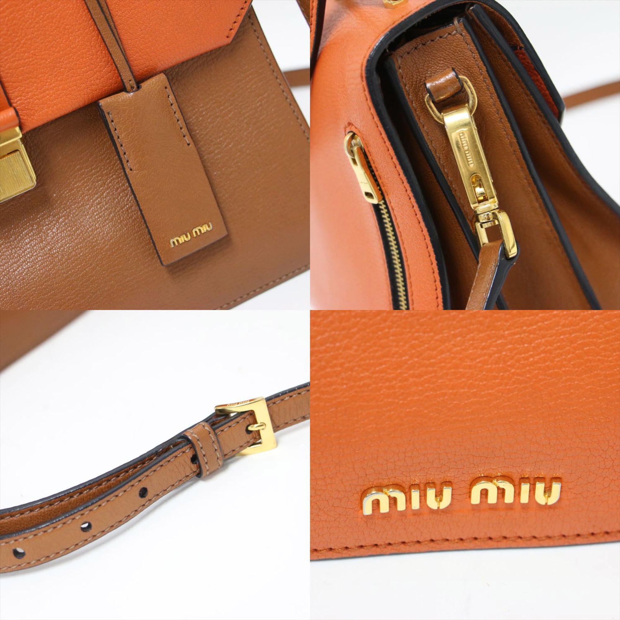 Miu Miu Brown Orange Leather Handbag Shoulder Bag (Pre-Owned)