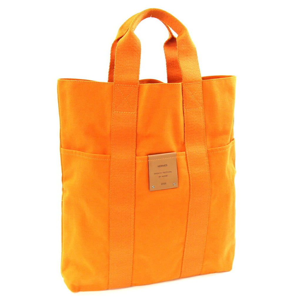Hermes Orange Cotton Canvas Handbag (Pre-Owned)