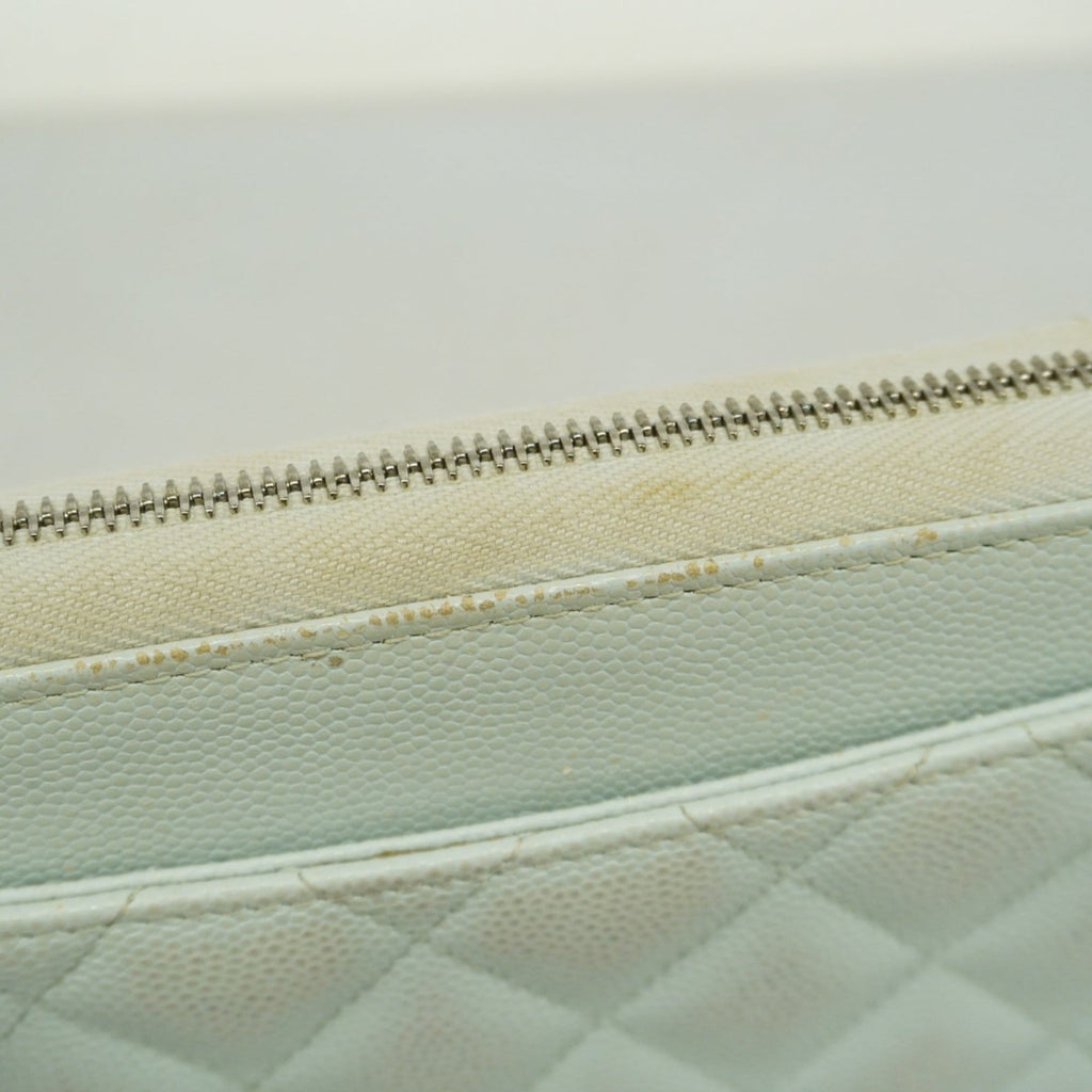 Chanel Light Blue Grained Calfskin Long Wallet (Bi-Fold) (Pre-Owned)