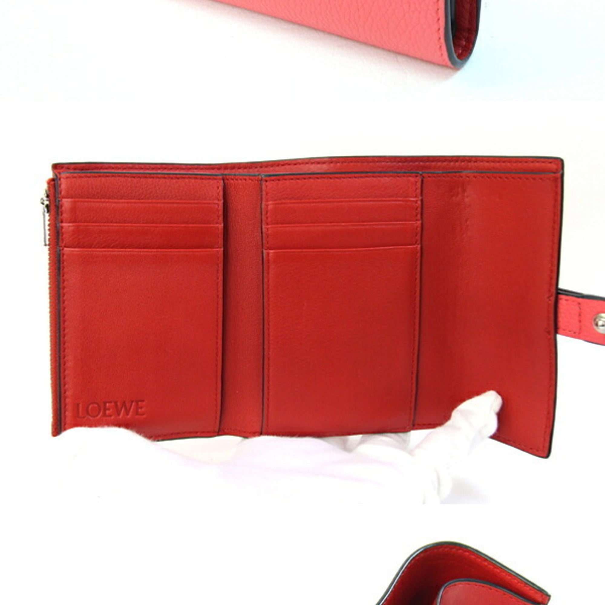 Loewe Bordeaux Pink Red Color Leather Wallet (Tri-Fold) (Pre-Owned)