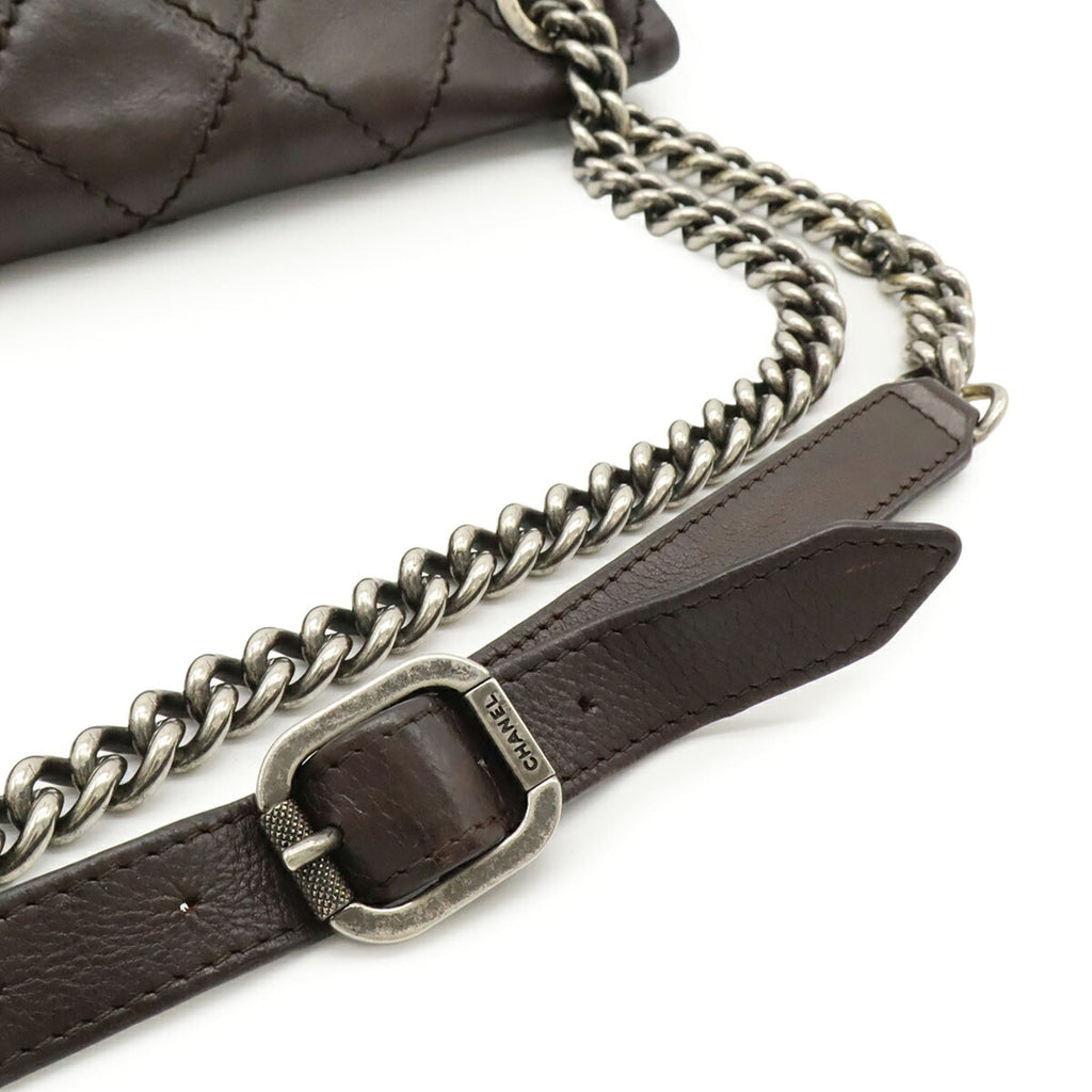Chanel Wild Stitch Dark Brown Leather Shoulder Bag (Pre-Owned)