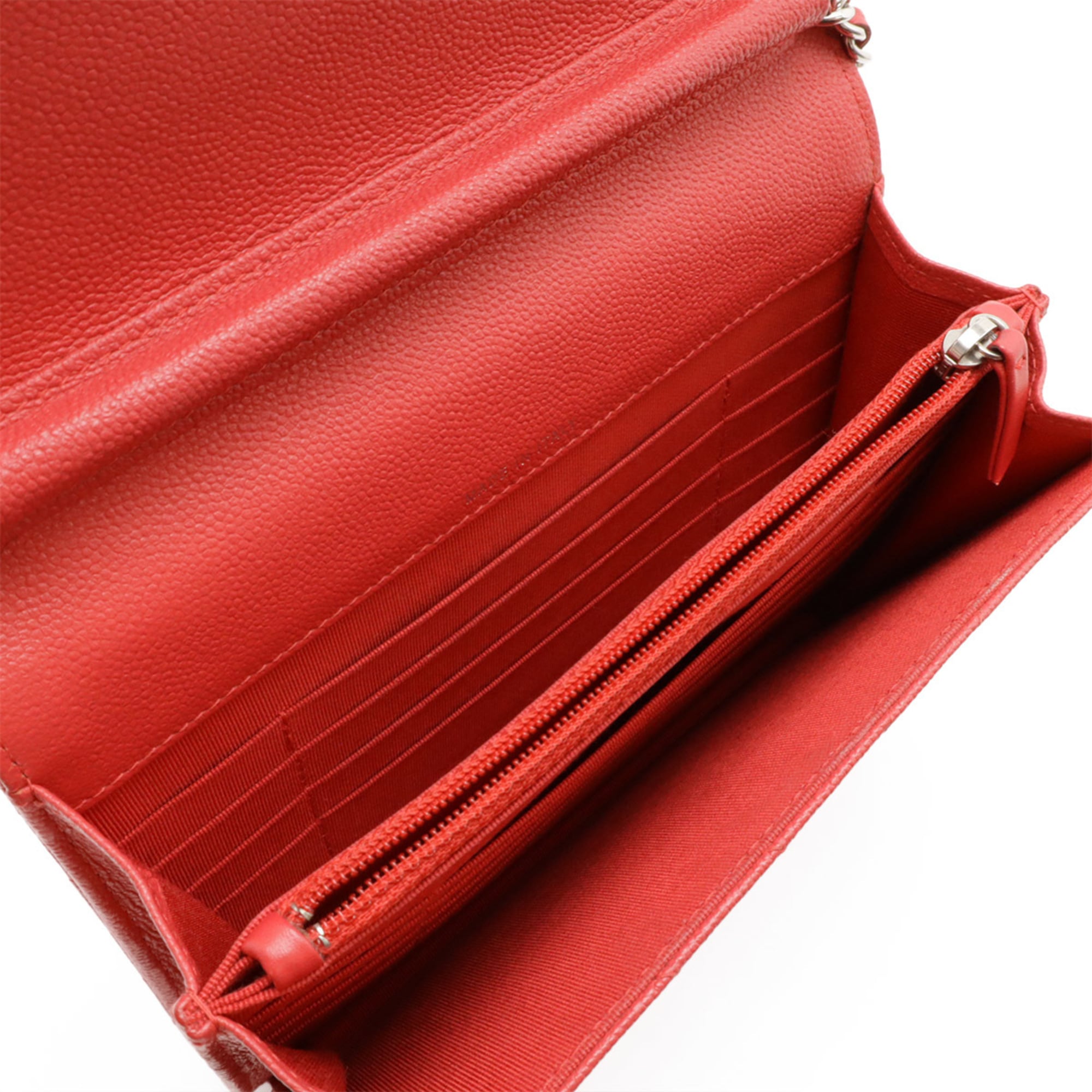 Chanel Pink Red Color Grained Calfskin Pochette Shoulder Bag (Pre-Owned)