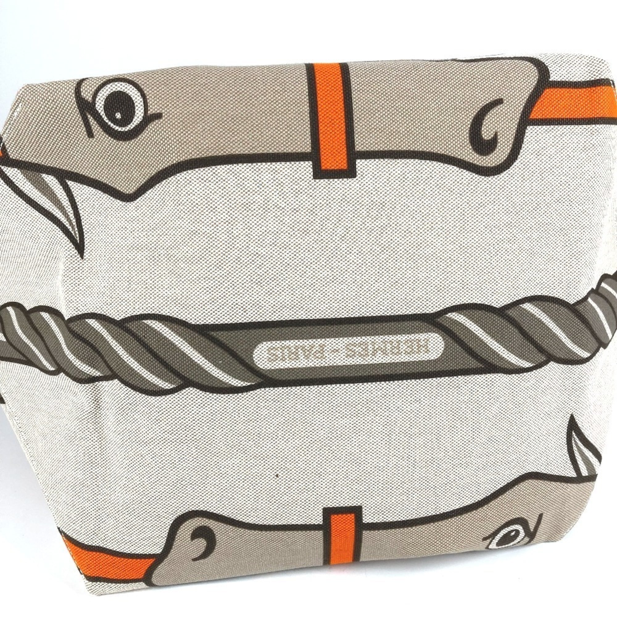 Hermes Beige Orange Canvas Leather Shoulder Bag Tote Bag (Pre-Owned)