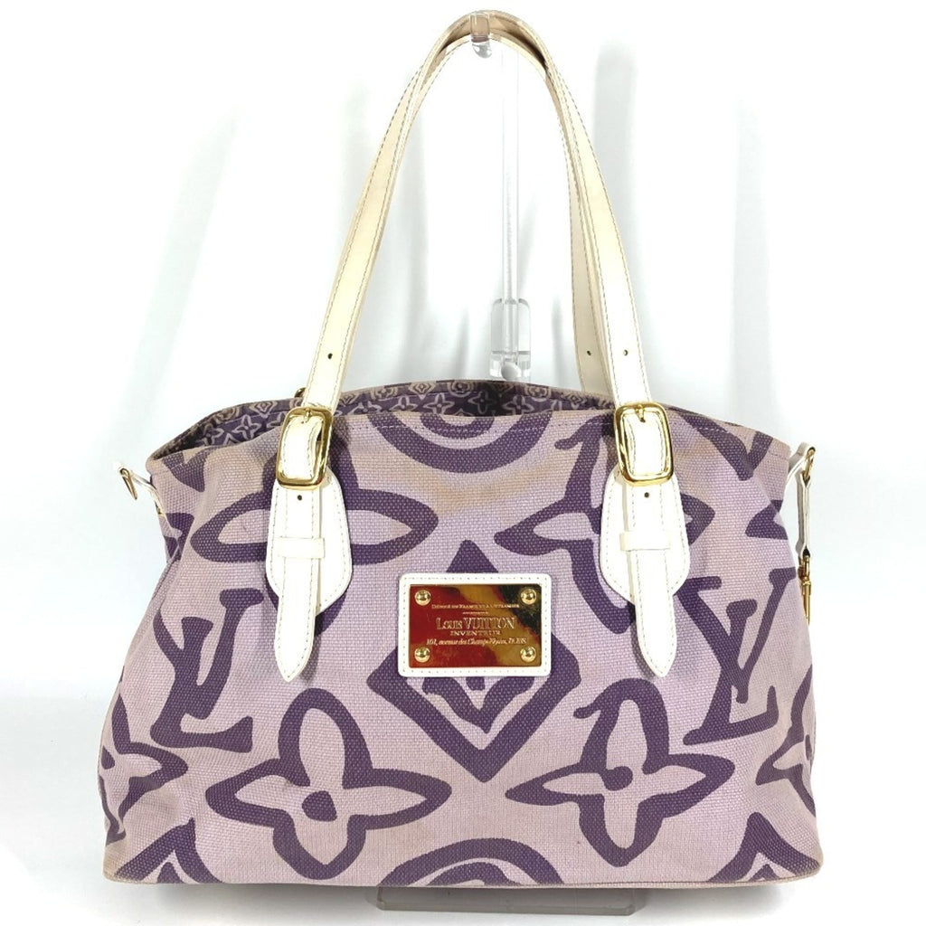 Louis Vuitton Lilac Purple White Canvas Leather Shoulder Bag Tote Bag (Pre-Owned)