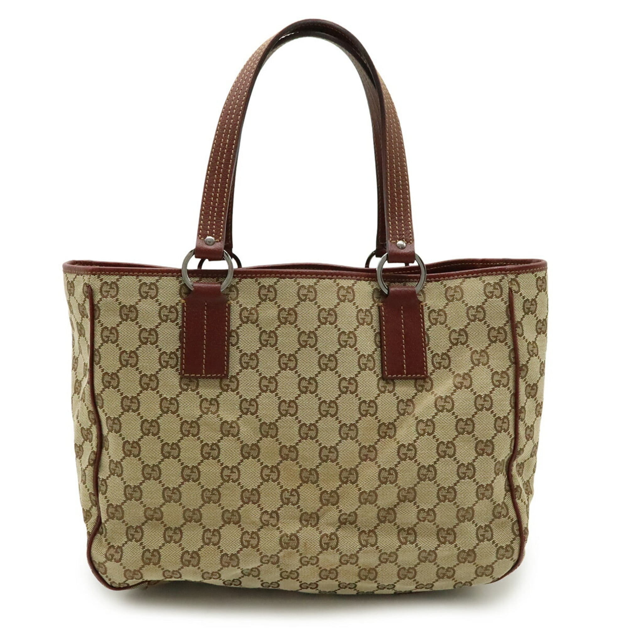 Gucci Beige Bordeaux Khaki Canvas Leather Shoulder Bag Tote Bag (Pre-Owned)